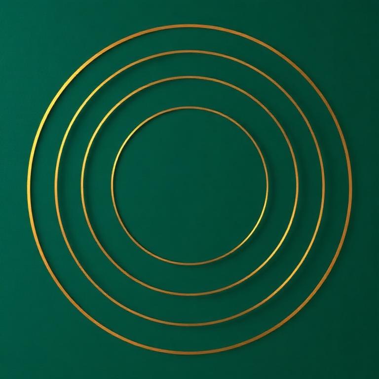 Arcos dourados concêntricos sobre fundo verde profundo